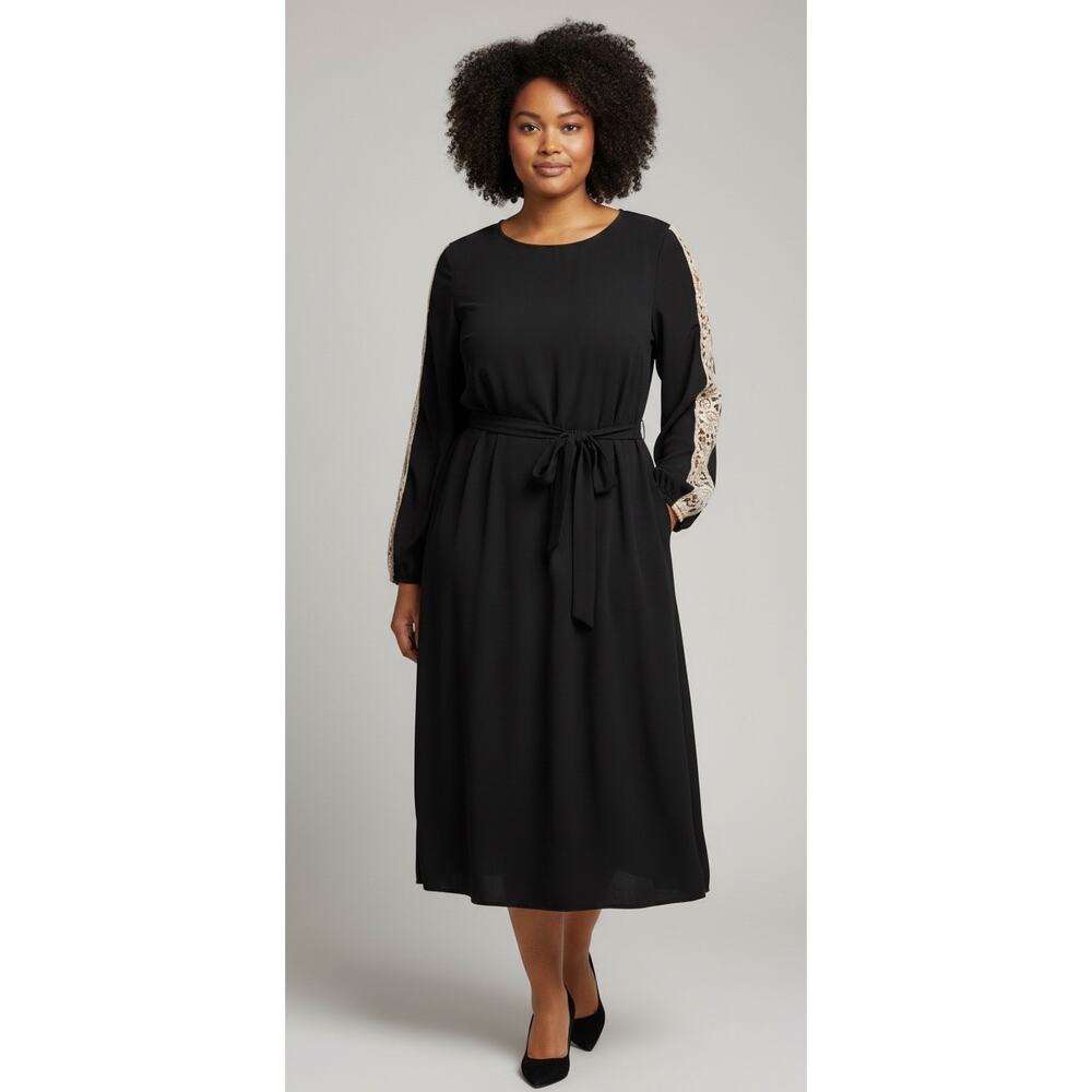 Eloquii Long Sleeve Crew Neck Shift Dress Size 22 Black - Picture 7 of 7